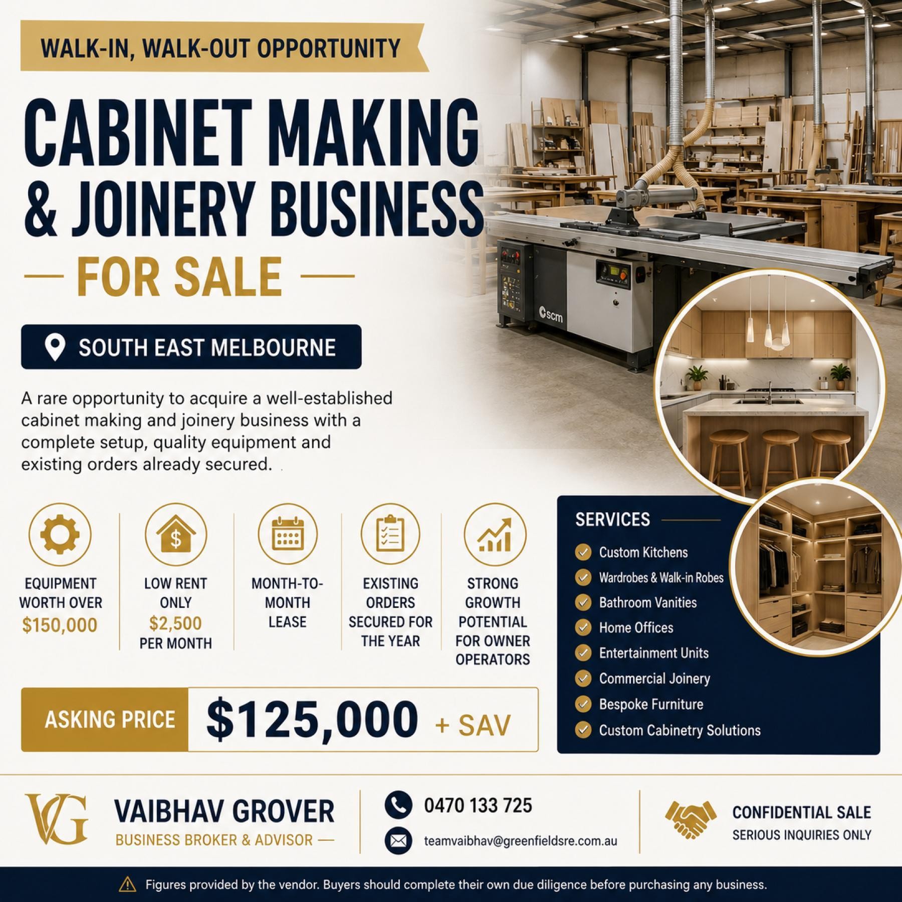 Well Established Cabinet Making & Joinery Business For Sale | South East Melbourne