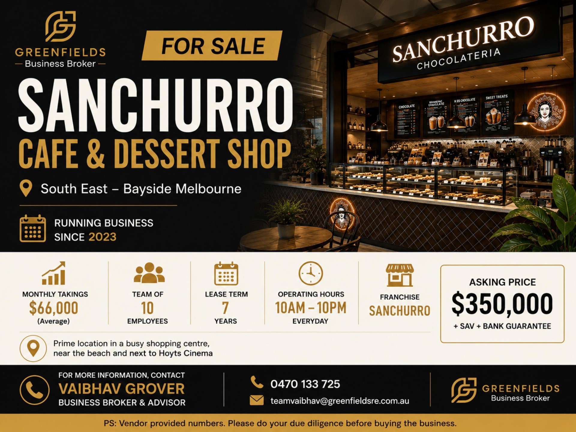 San Churro Café & Dessert Franchise for Sale | Prime Bayside Location in Frankston