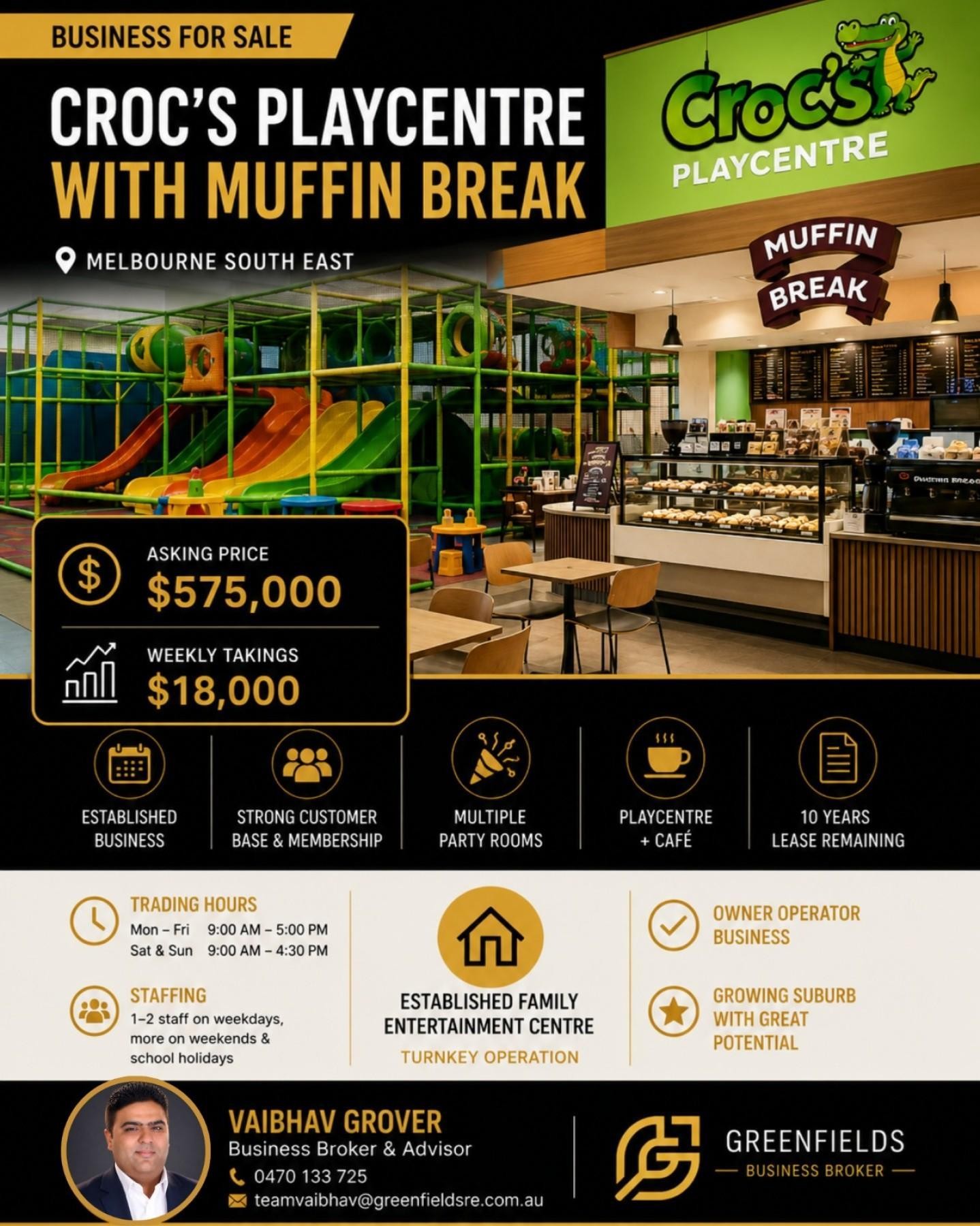 CROC'S PLAYCENTRE WITH MUFFIN BREAK FOR SALE | MELBOURNE SOUTH EAST