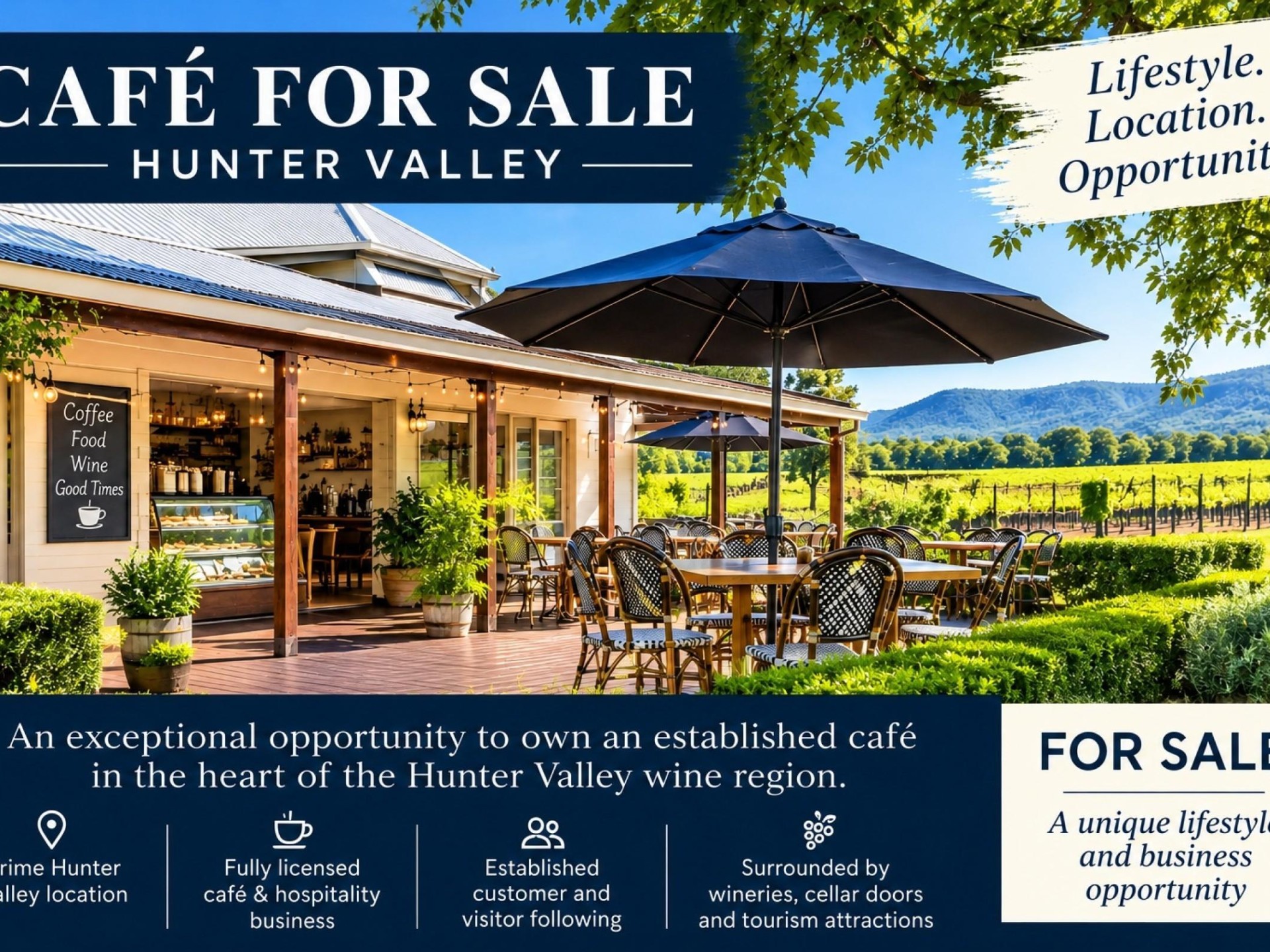 Live the Hunter Valley Lifestyle  Established Licensed Café Business For Sale