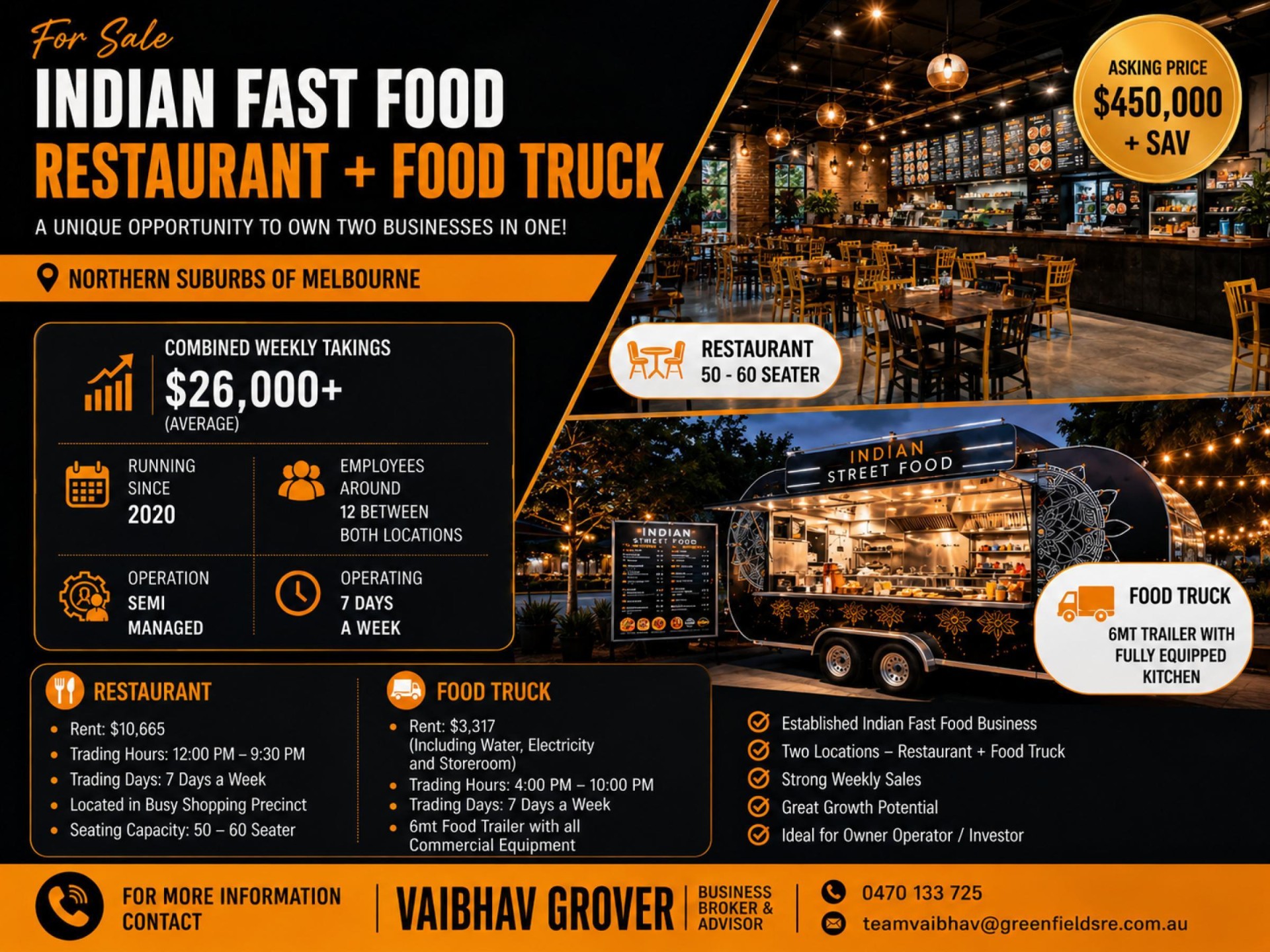 Indian Fast Food Restaurant + Food Truck for Sale | Melbourne Northern Suburbs | 2 Locations