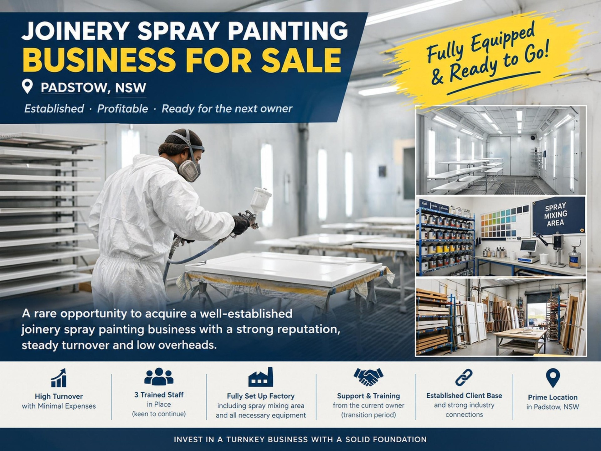 Joinery Spray Painting Business for Sale  Padstow | Trained Team, High Turnover & Owner Support
